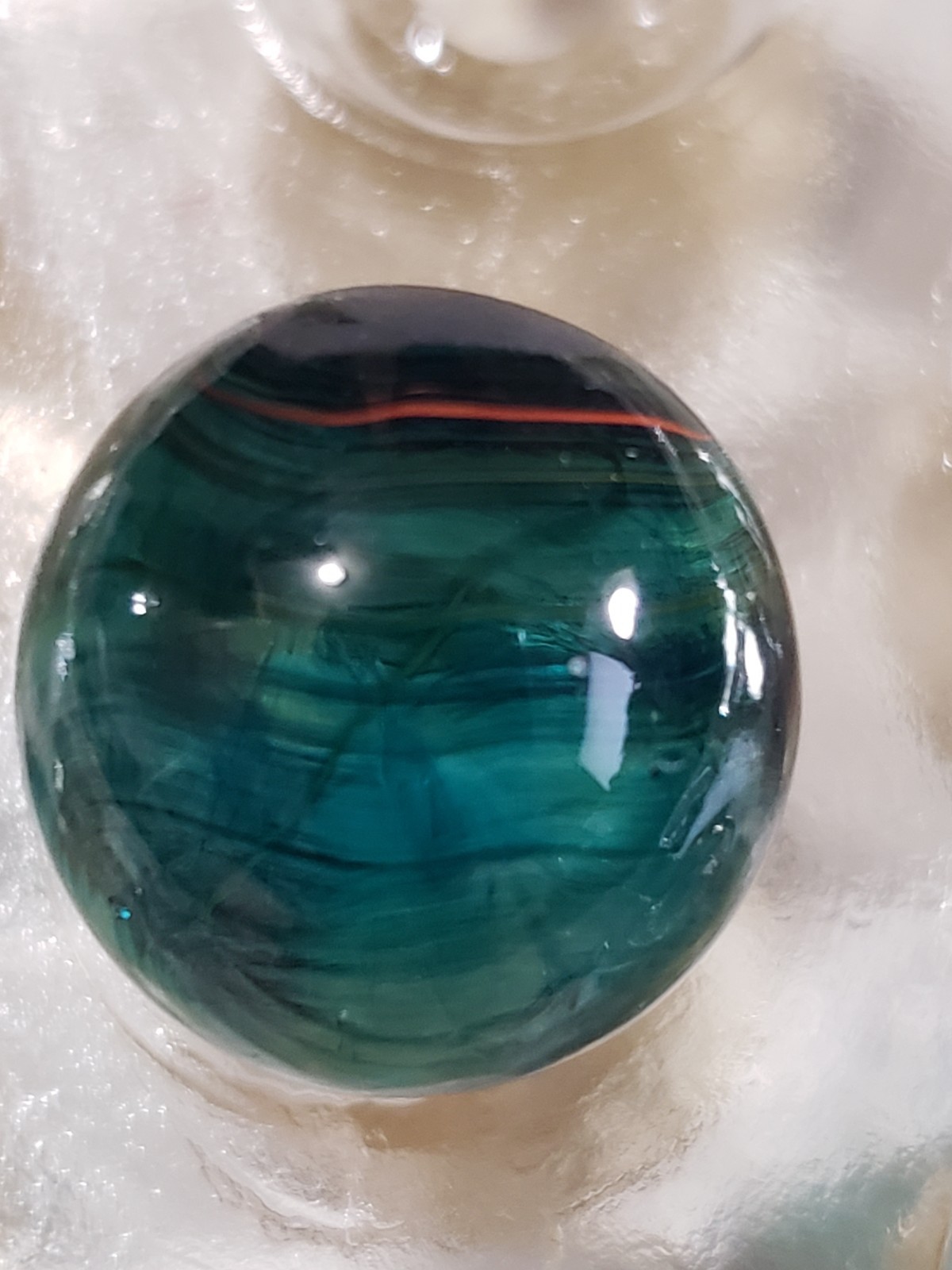 RARE EARLY Akro Agate Blue Bubble Base METALIC 9 OXBLOOD HYBRID WET MINT SZ 5/8
