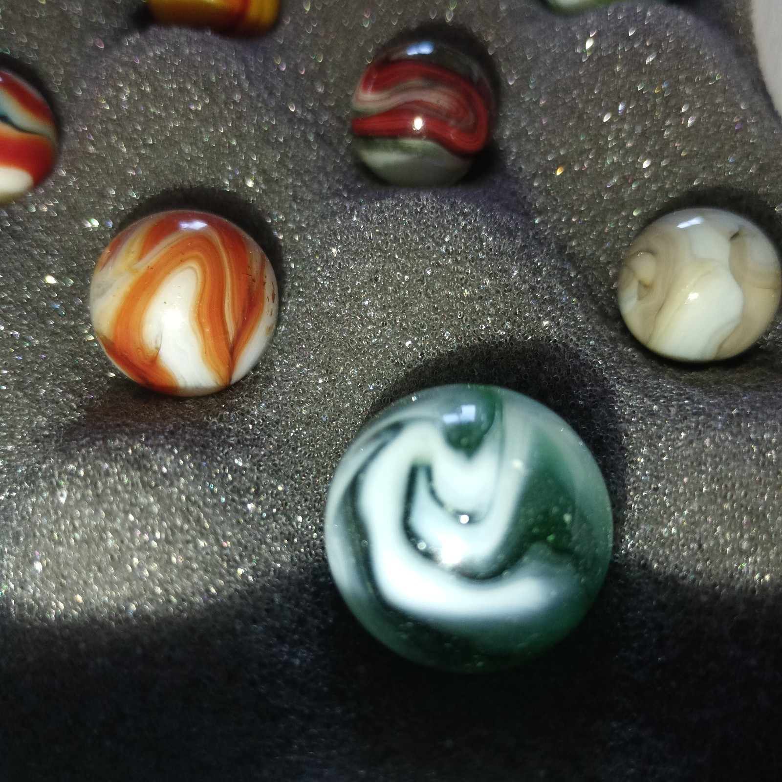 20 Collector Marbles In Display Case