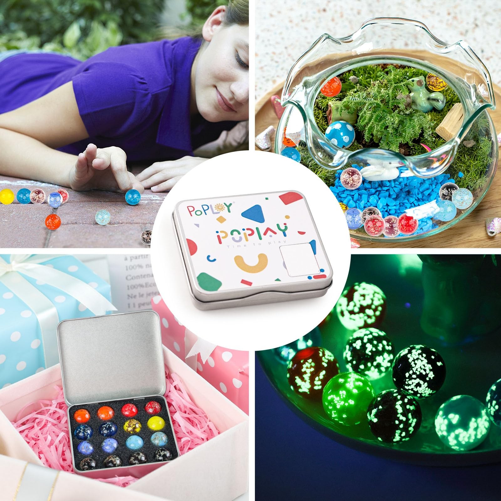 16PCS Glow in The Dark Marbles for Kids Marble Assorted Colors for Run Game G…