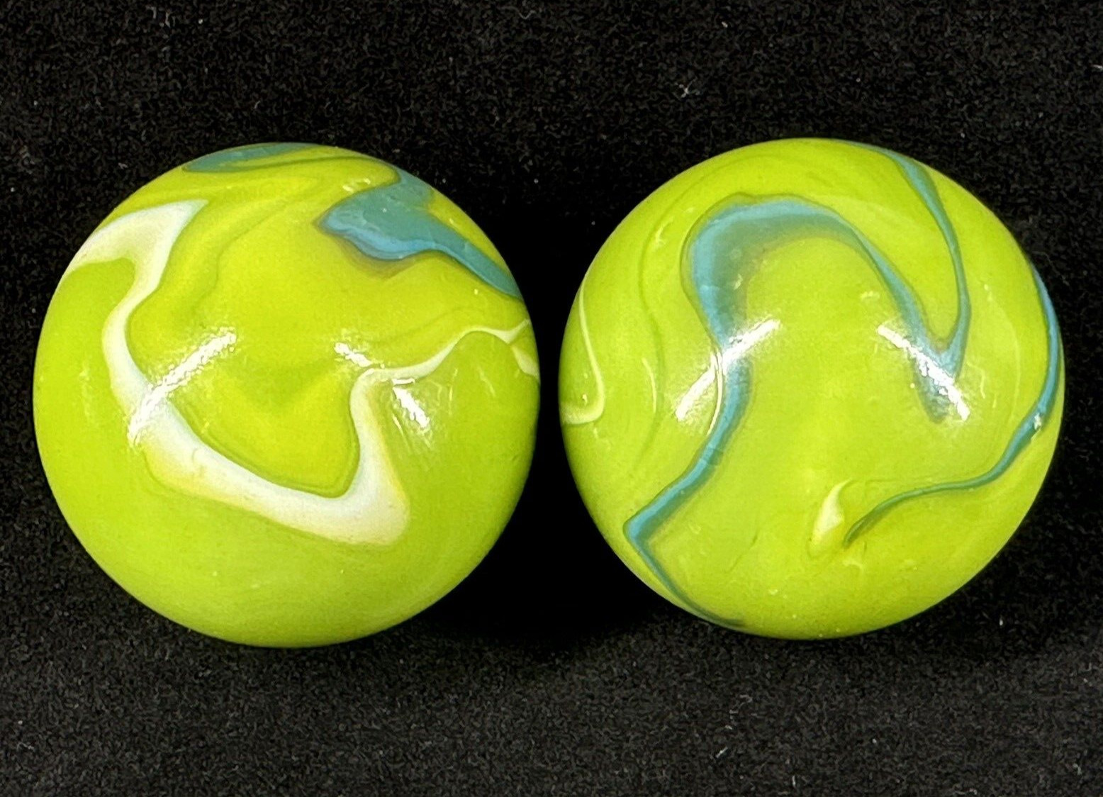 2 BOULDERS 35mm MERMAID Marbles Glass Green/Blue/White LARGE HUGE Swirl