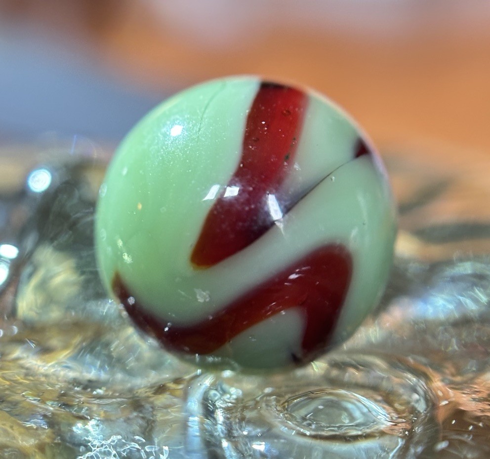 Vintage Alley Agate Swirl St. Mary’s Marble Mint .62” Green & Red W/horsehair
