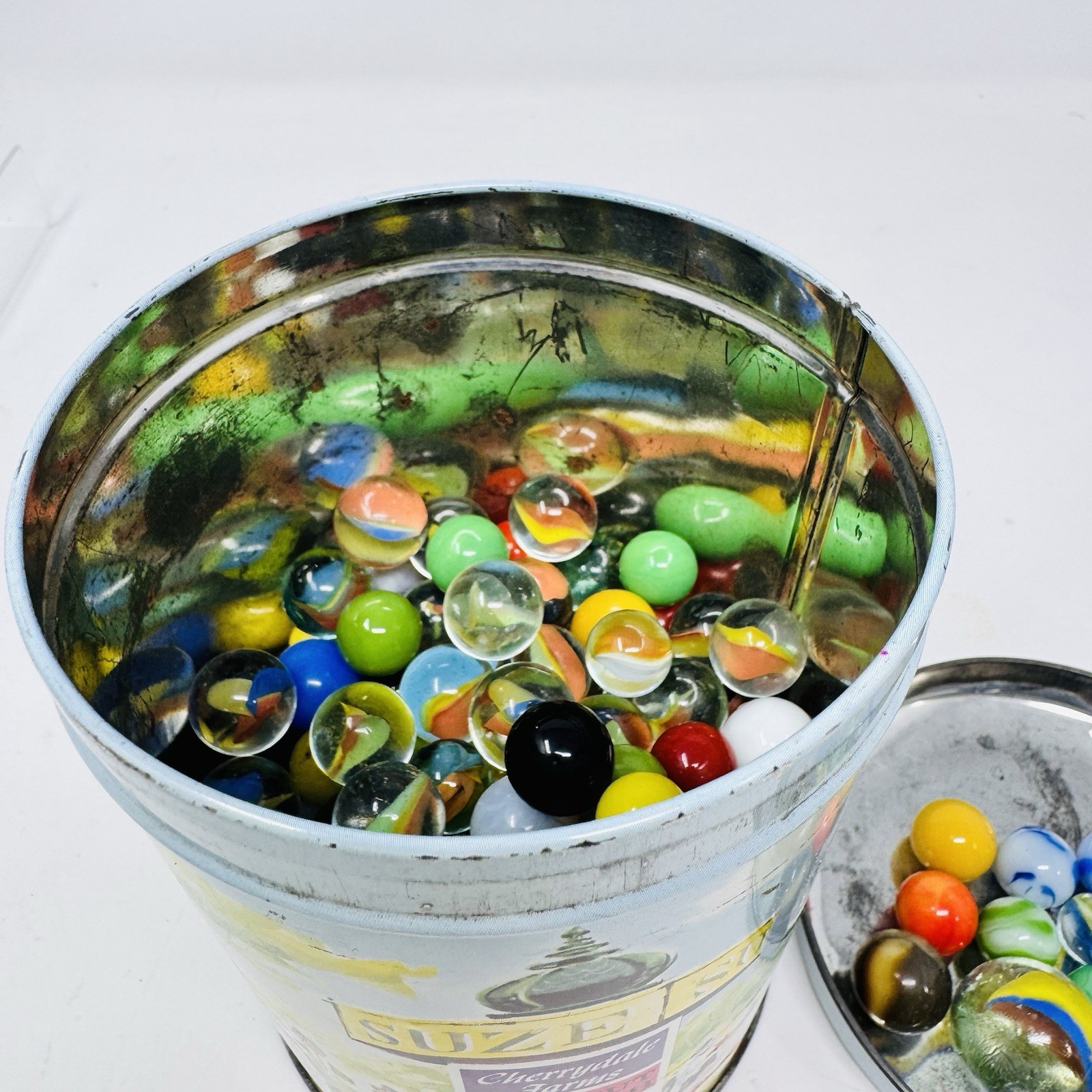 Vintage Marble Lot Of Over 150 Mixed Sizes – 1 Cats Eye Shooter In Vintage Tin