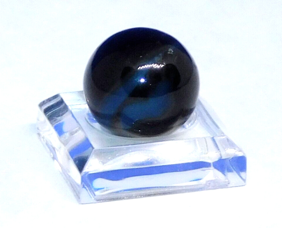 Vintage Marble Black Blue ‘9’ Opaque Swirl Christensen? Pontil NM+ 0.60″ #0-105