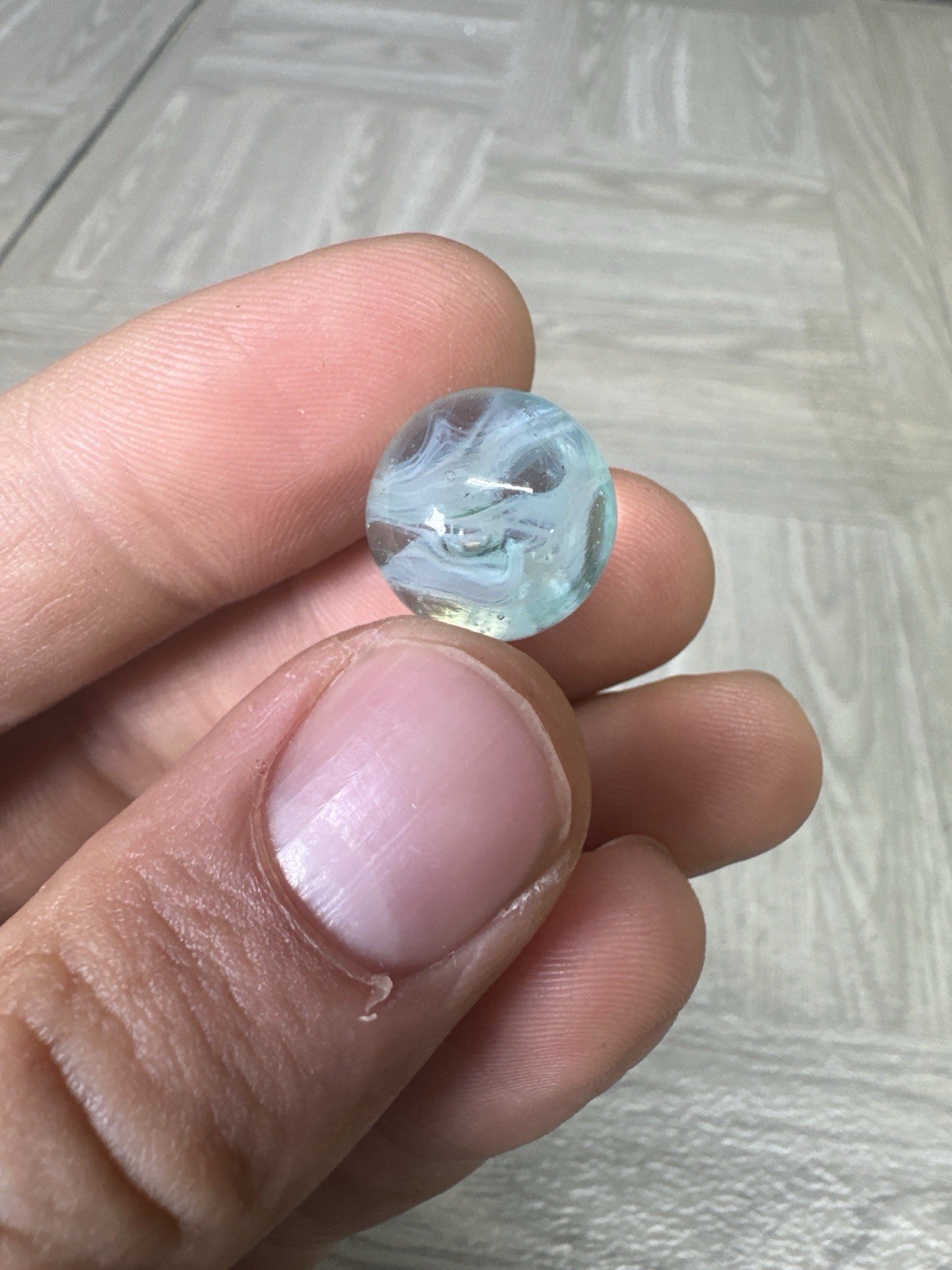 Vintage Center Bubble Swirl Marble Light Blue Bubble Glass Clear Base