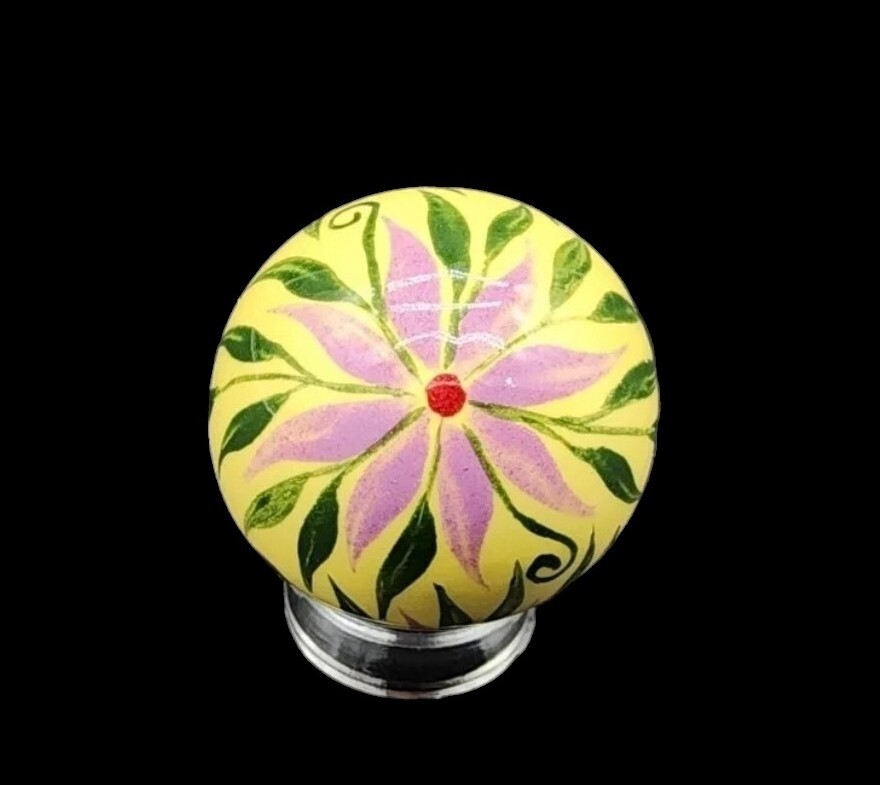 Nadine MacDonald Hand Painted Pottery Clay Marble Floral Leaves .99″ Signed