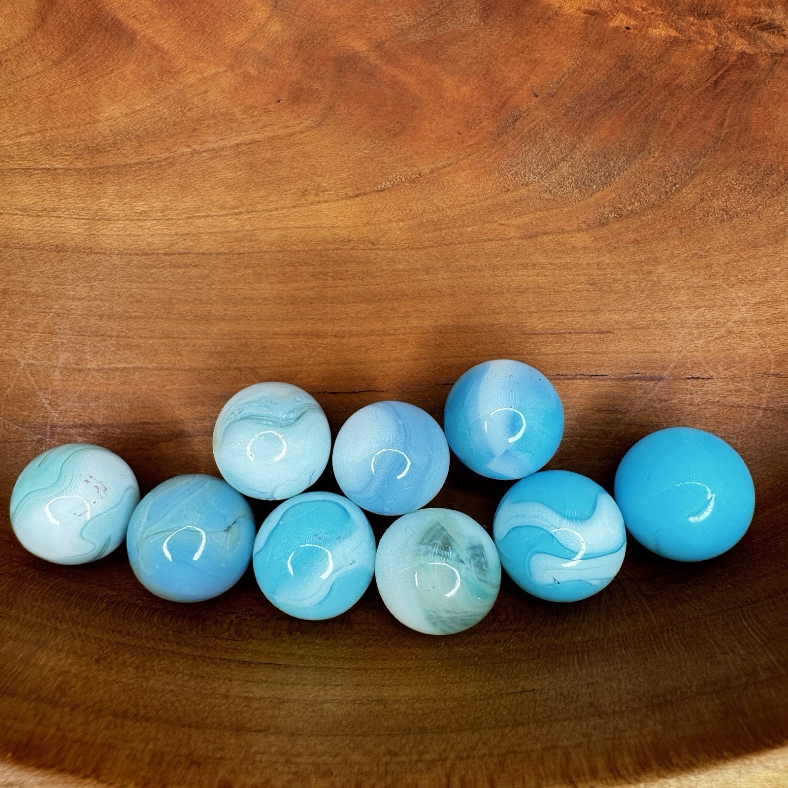 Vintage Alley Agate WV Swirl Marbles Lot Sky Blue Aqua White Opaque Glass 9pc