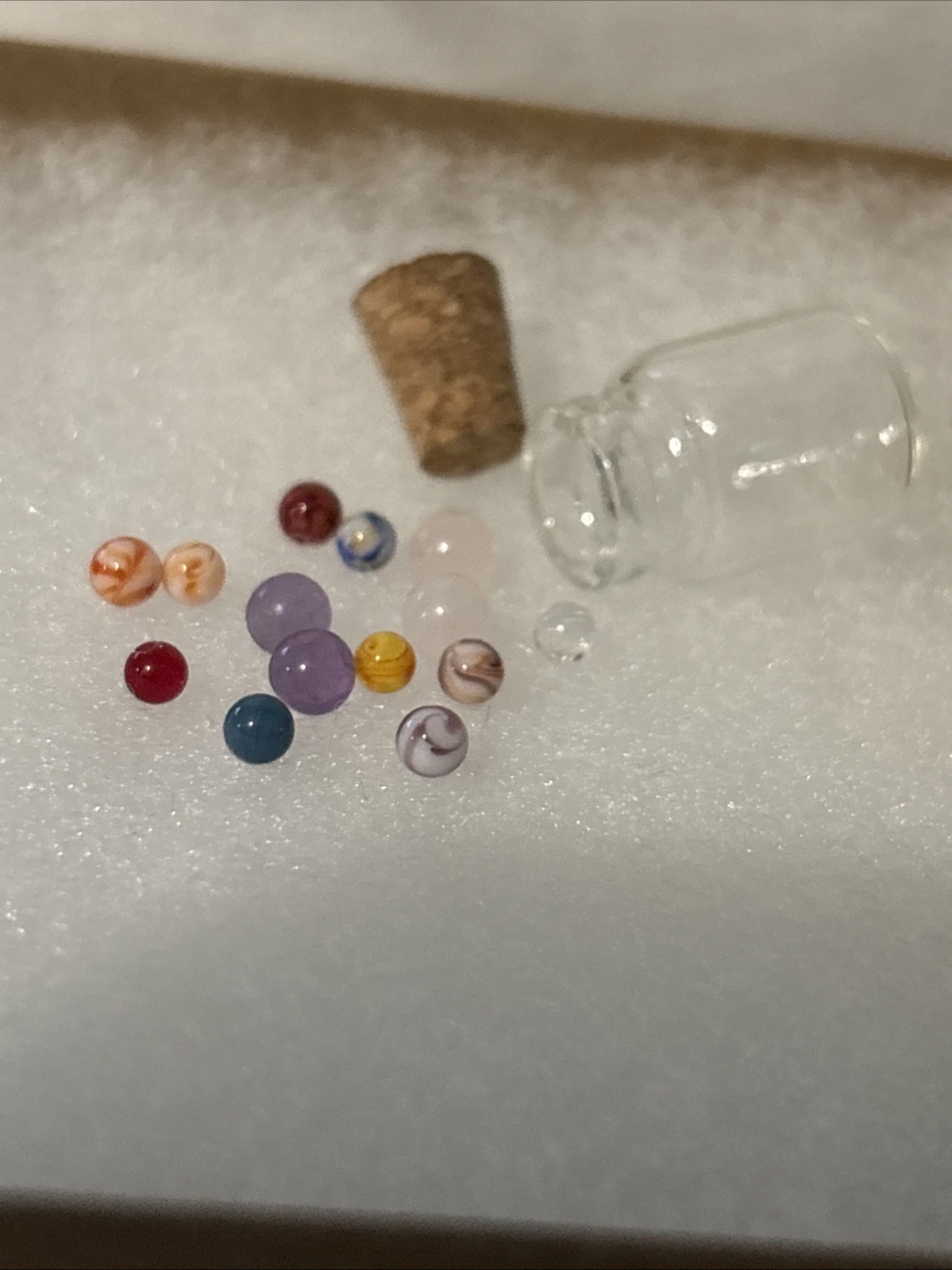 1 Tiny Glass Jar With Tiny Glass And/or Stone Marbles