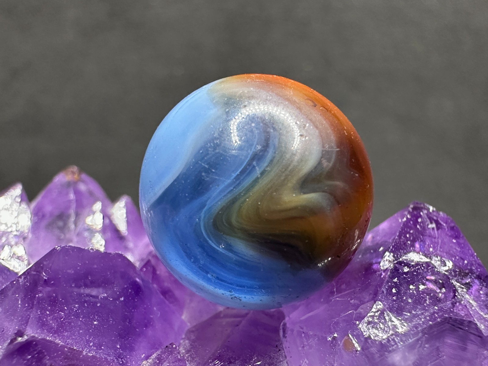 EPIC Vintage Vitro Agate Tri-Color Patch Marble – SWEET COLORS – .61″ Very Nice!