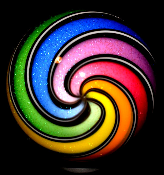 HOT HOUSE GLASS MARBLE/1.483″-CLASSIC BEACHBALL HUGE BOULDER-TANGERINE,LAVENDER+