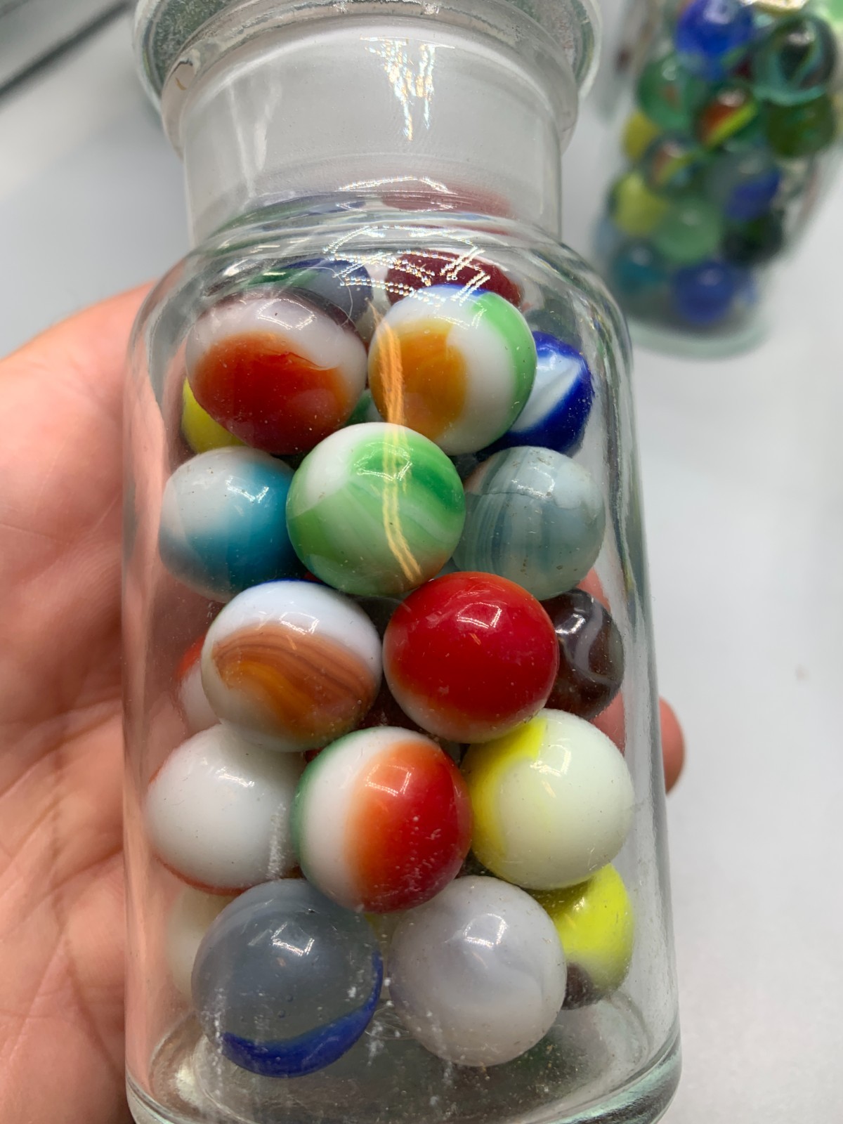 2 Apothecary Bottle Mystery Marble Deal 1 Old 1 Modern Collectable 13-16mm Agate