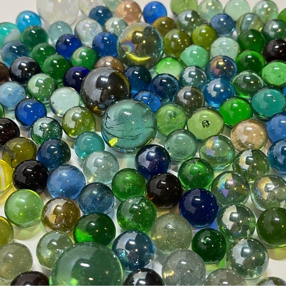 180+ Vintage Glass Marbles Clear Green Blue Mixed Lot Yellow Orange Red Pink