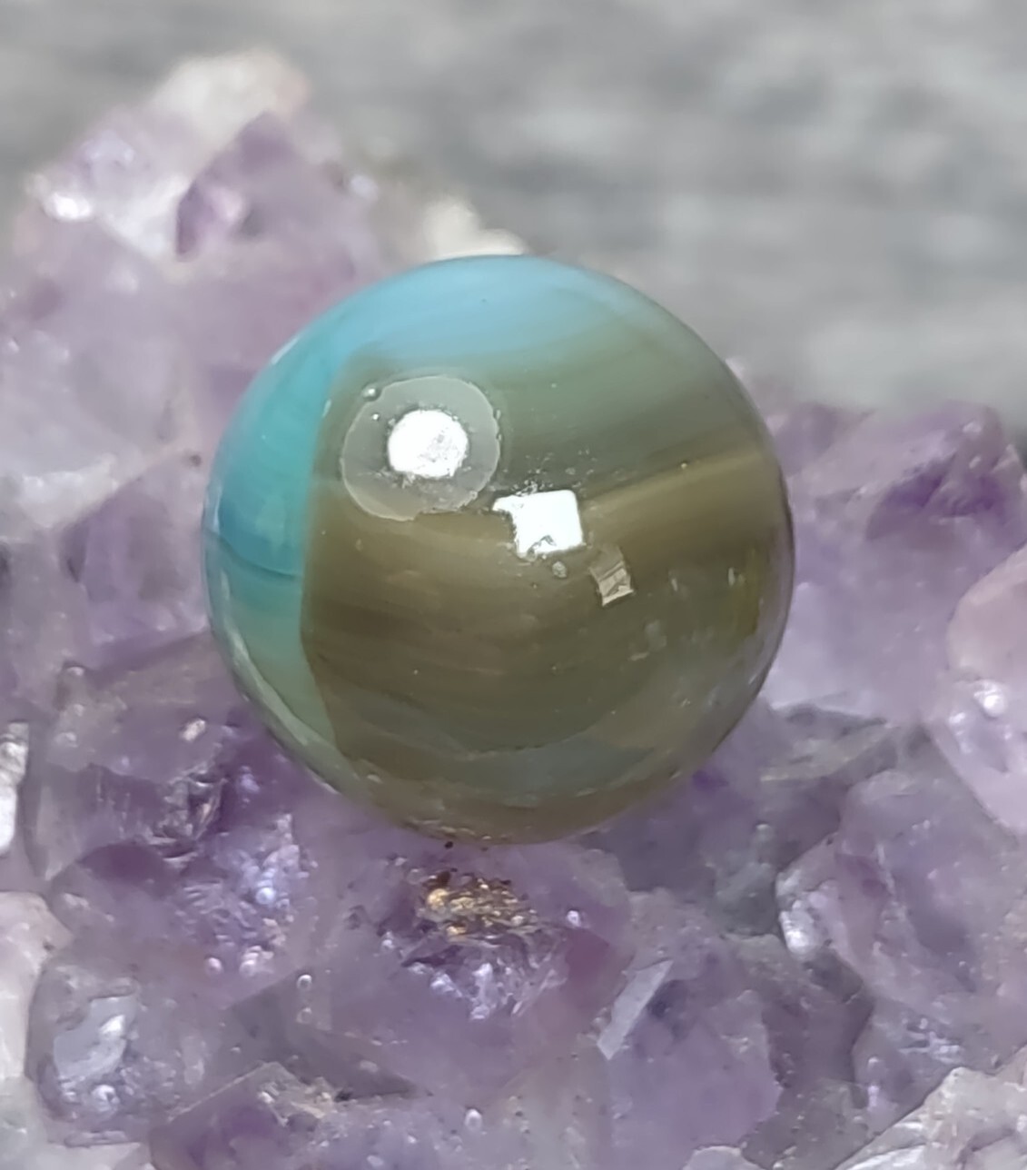 Gorgeous Opaque Blue & Tan Color Old Patch NM Vitro Agate Vintage Marbles .62″
