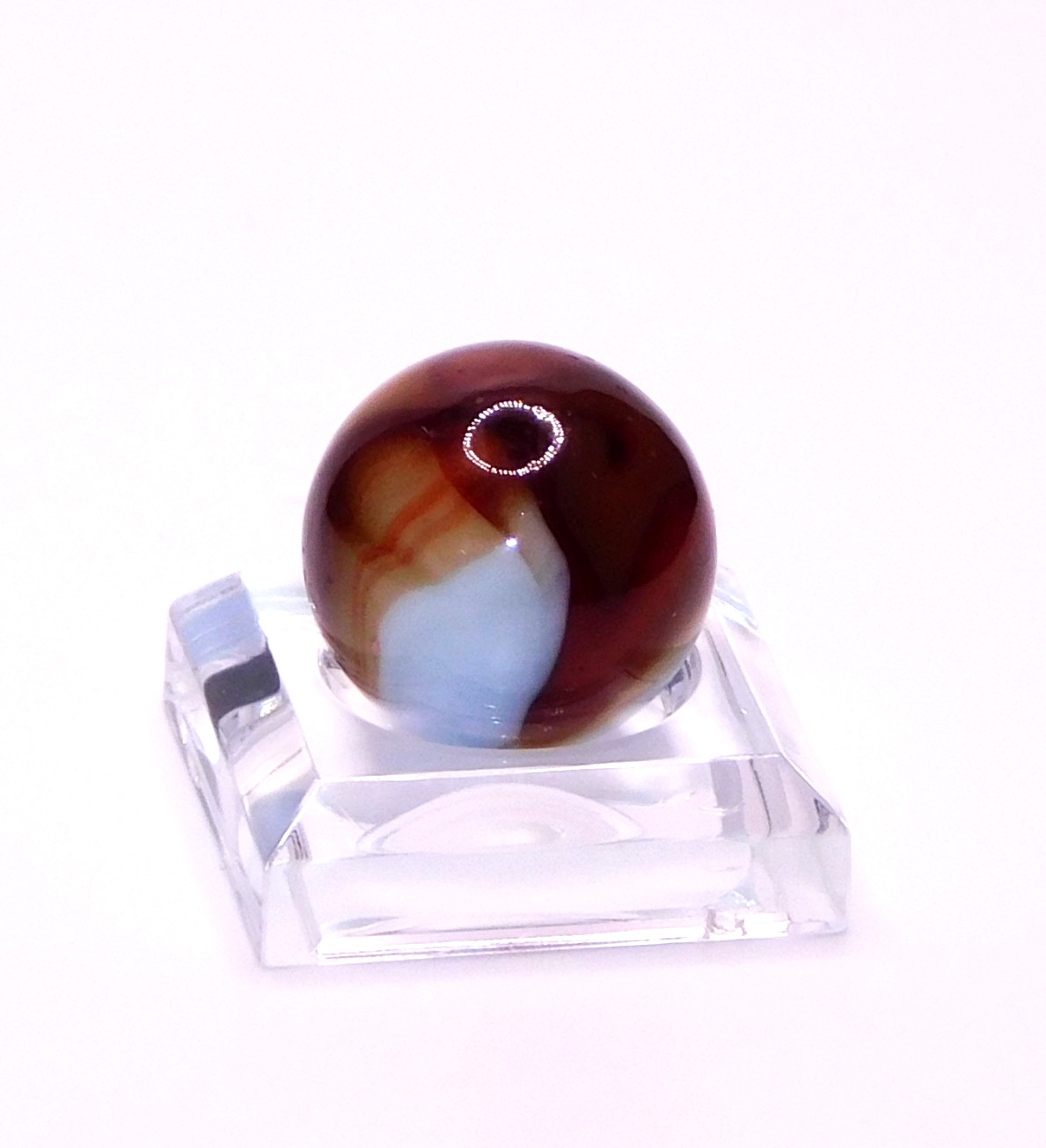 Vintage Marble UV Reactive Glass Sky Blue Brown Red Swirl Opaque 0.63″ Mint #U-1