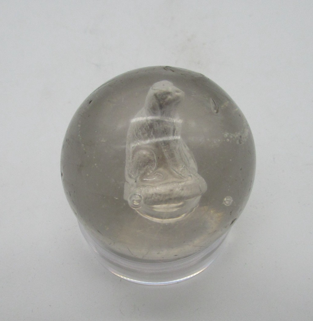 Antique Handmade German Sulfide Marble 1 3/4″ with Sitting Dog Orig Pontil