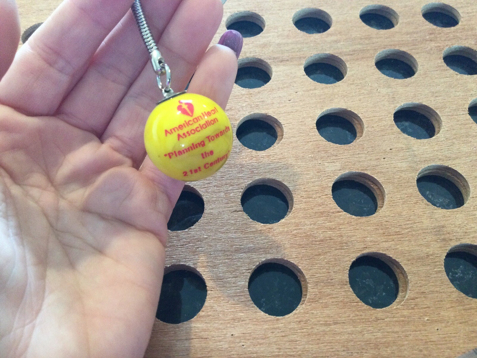 Vintage | “American Heart Association” | Red Print on Yellow Marble Keychain