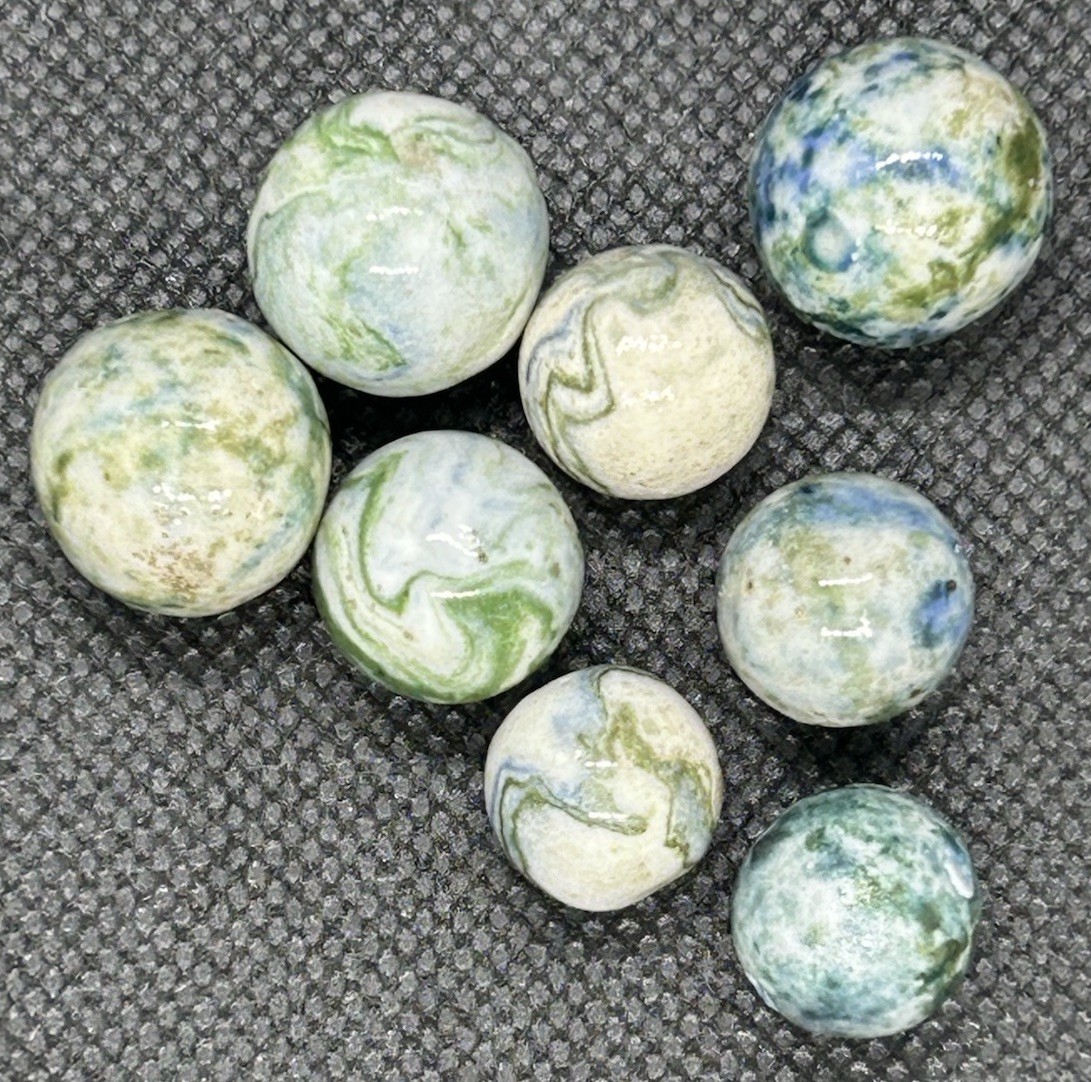 8 Vintage Handmade Glazed Lined Crockery Marbles 5/8” To 1/2” M To NM