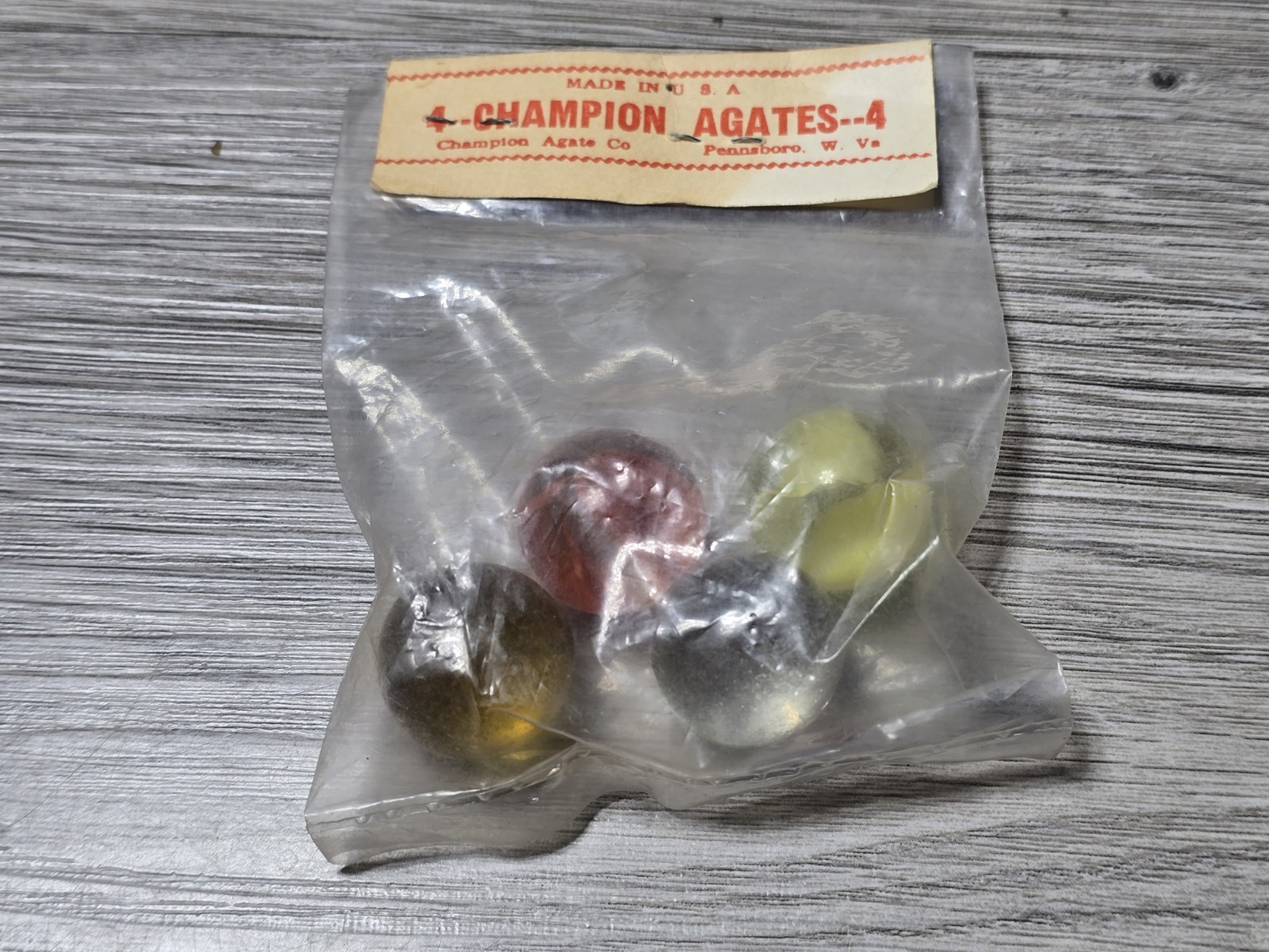 1950s NOS 4 Champion Glass Agates Agate Marbles Marble Pennsboro West Virginia