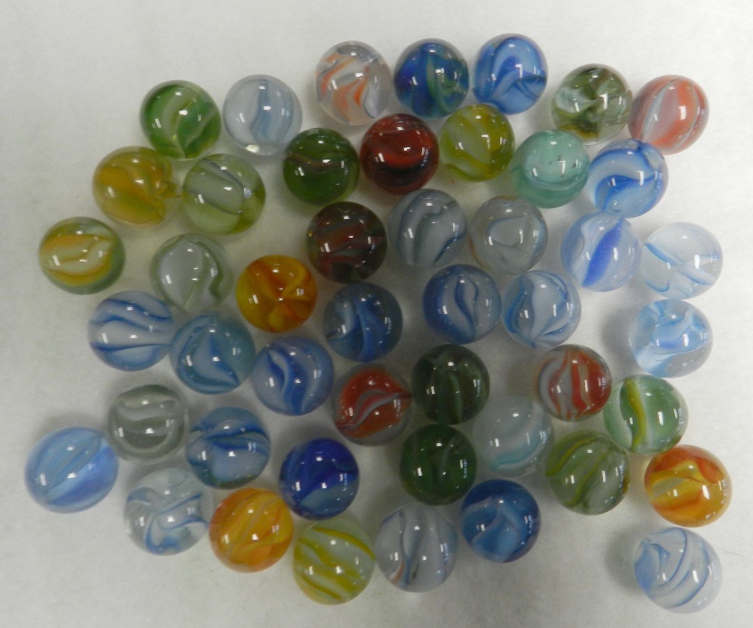 #20763m Vintage Group or Bulk Lot of 45 Hybrid Cat’s Eye Marbles