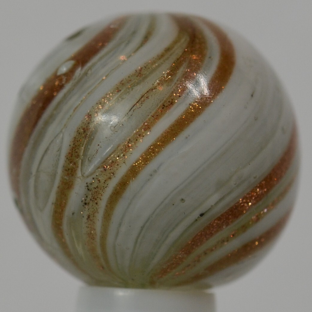 Nice Handmade White Onionskin Lutz Marble 11/16 in, Near Mint, Germany, S1328