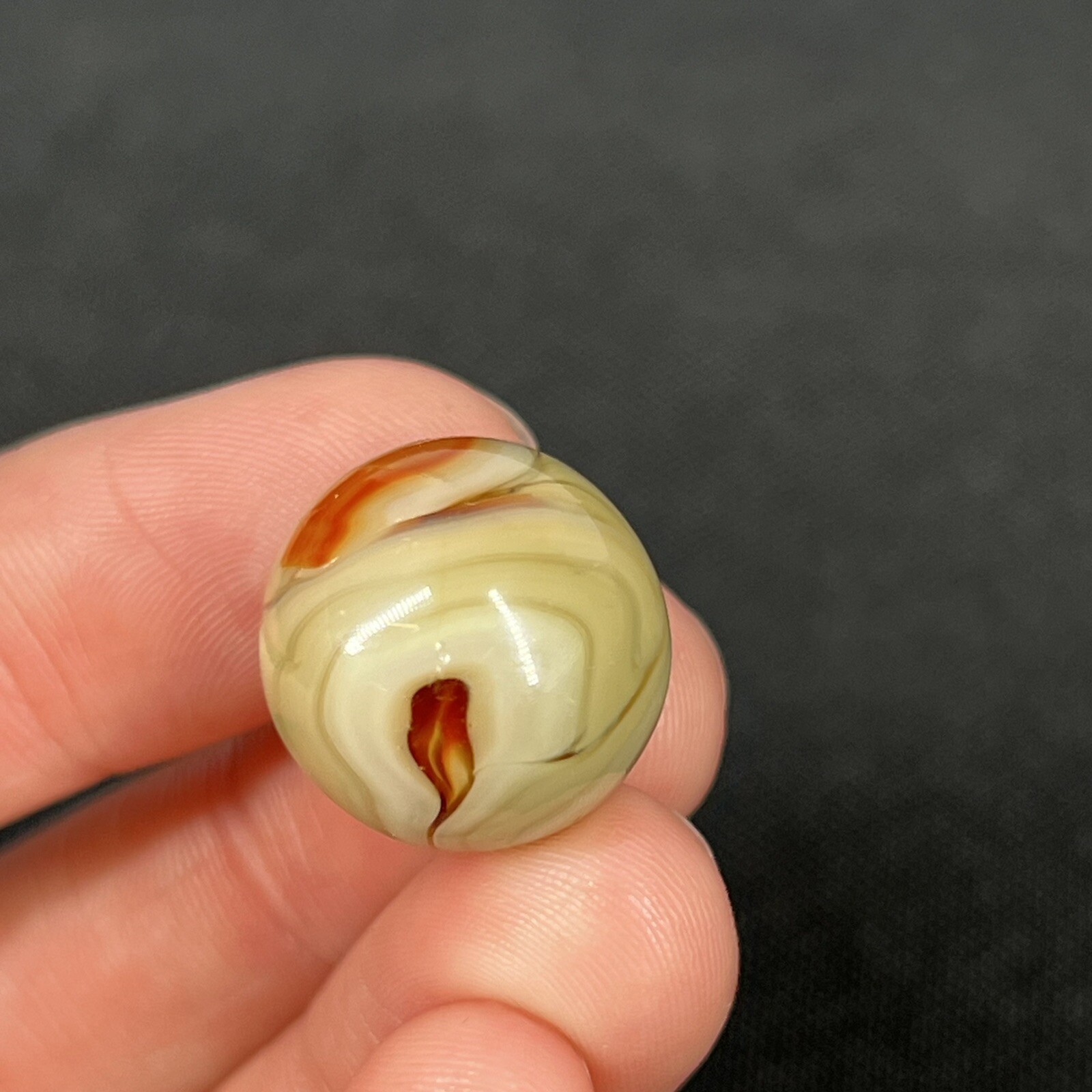 Vintage Agate Christensen Peltier Art Glass Swirl Marble .6” Swampy Orange