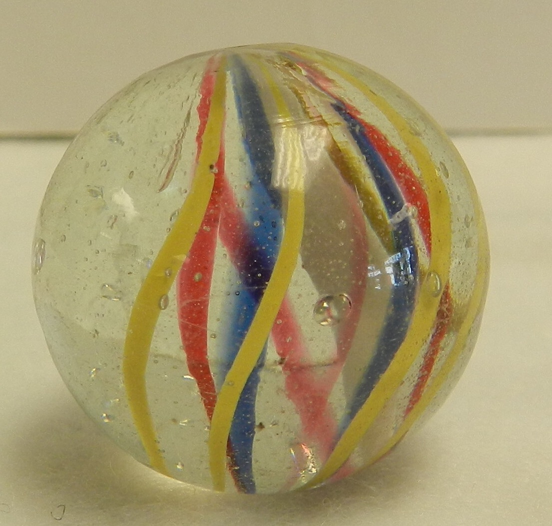 #18480m Very Nice Large Faceted Pontil German Handmade Swirl Marble .97 In Mint