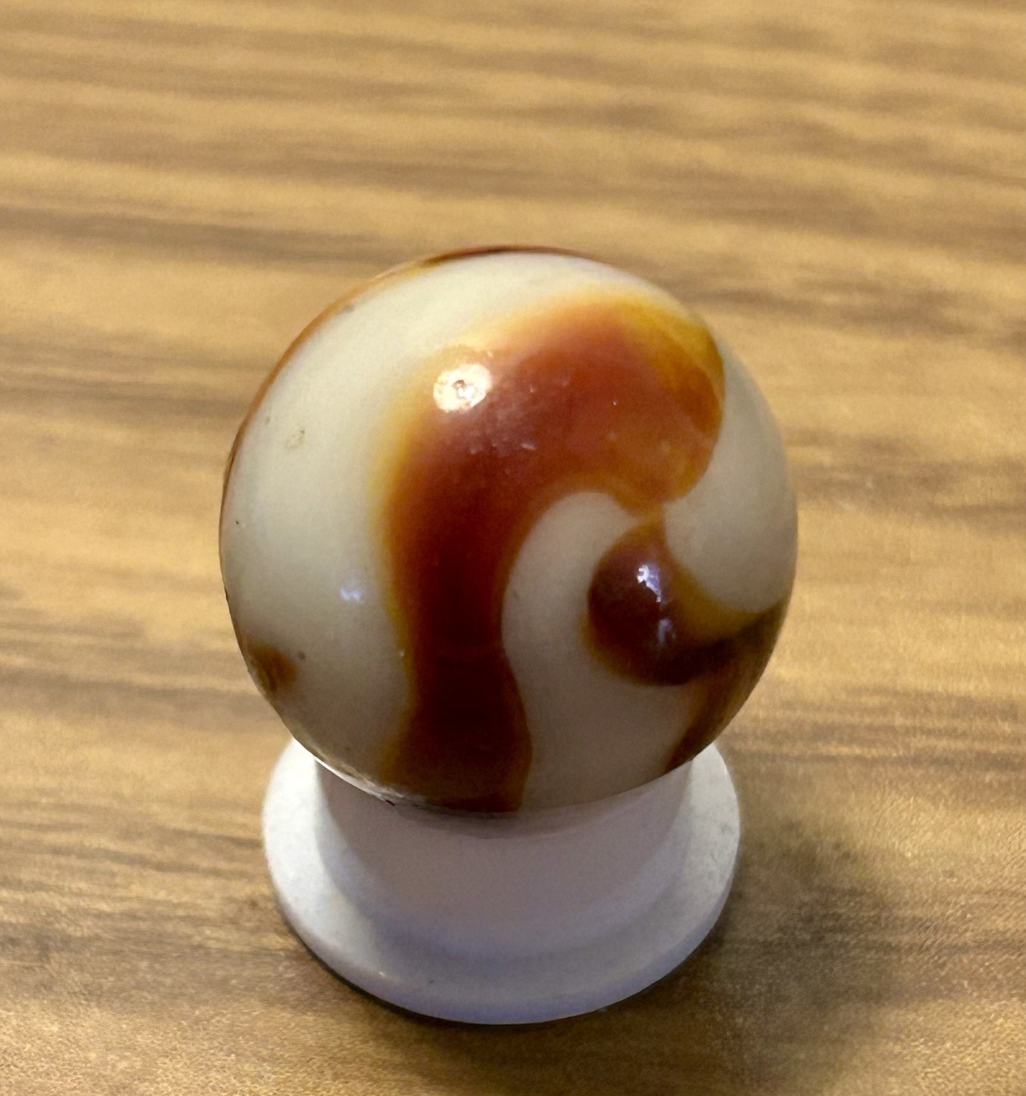 Vintage Peltier Glass 0.66” Marble Burnt Zebra Ribbon Swirl? NM