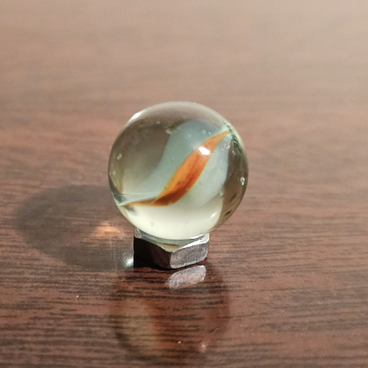 Vintage Red White Blue 3 Lobe Banana Cats Eye .593 Glass Marble