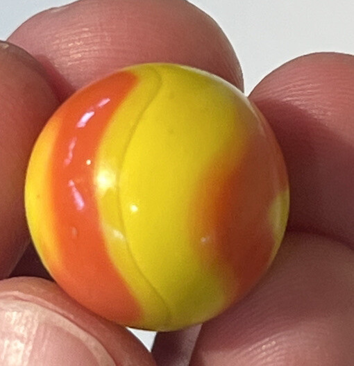 Early Machine Made 11/16”Akro Two Color Corkscrew Swirl Orange Yellow Marble NM+