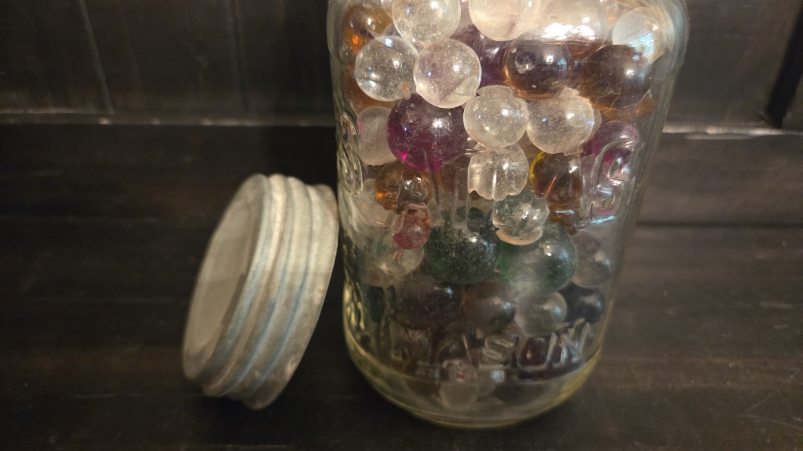 2 lbs Of Vintage Marbles In Atlas Jar Mixed Size & Color