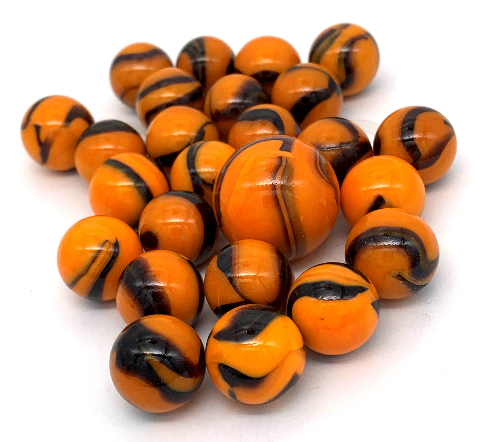 Net Bag 25 “Bengal Tiger” Glass Mega Marbles by Vacor 2004-2006 Early Edition