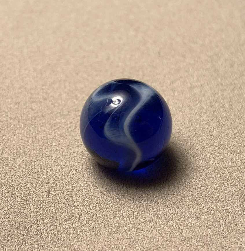 Vtg Christensen CAC Alley Agate Dark Blue White Swirl Transparent Marble 0.639”