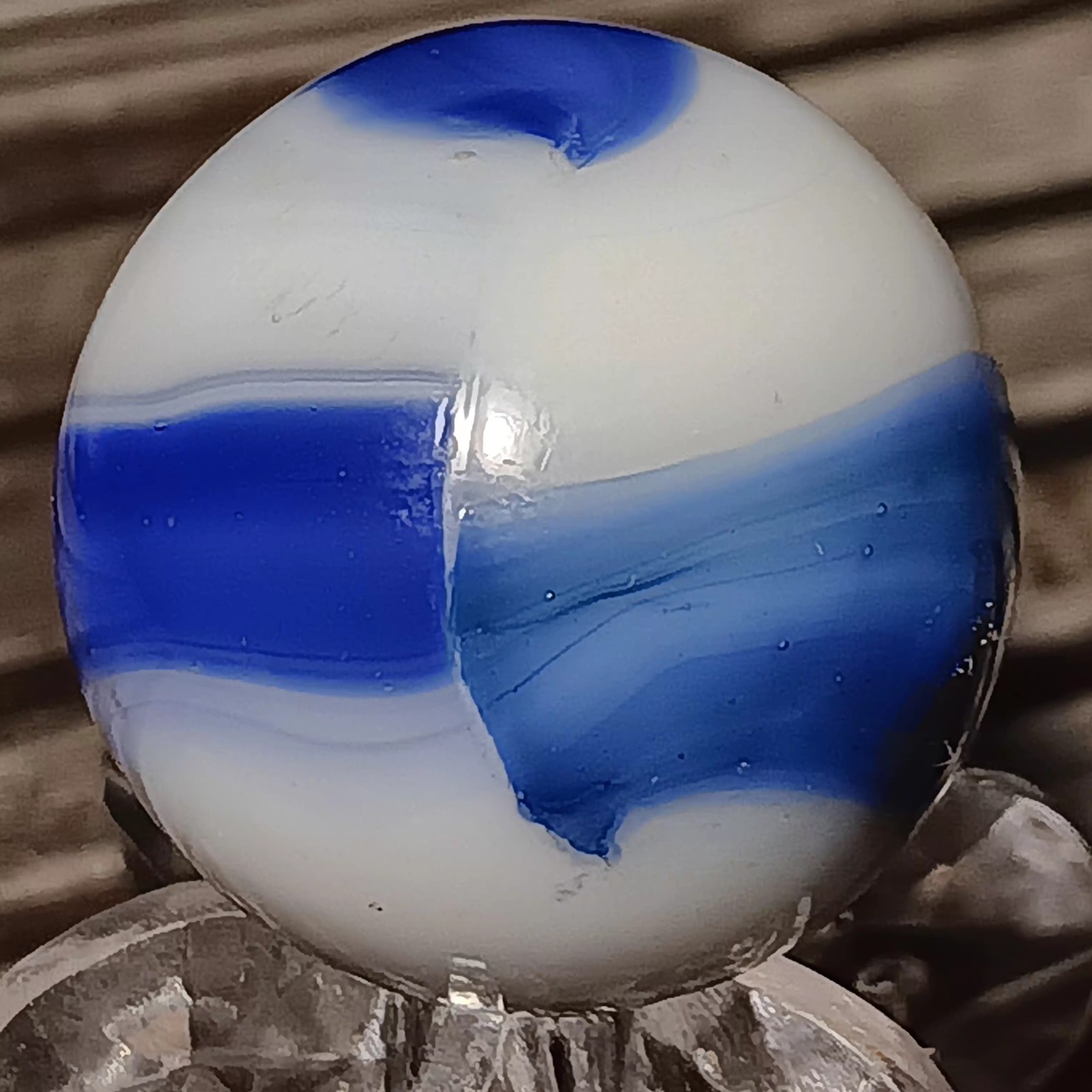Marble King Hybrid Rainbow Marble. .3/4″ Mint. Blue W- Green Tracer