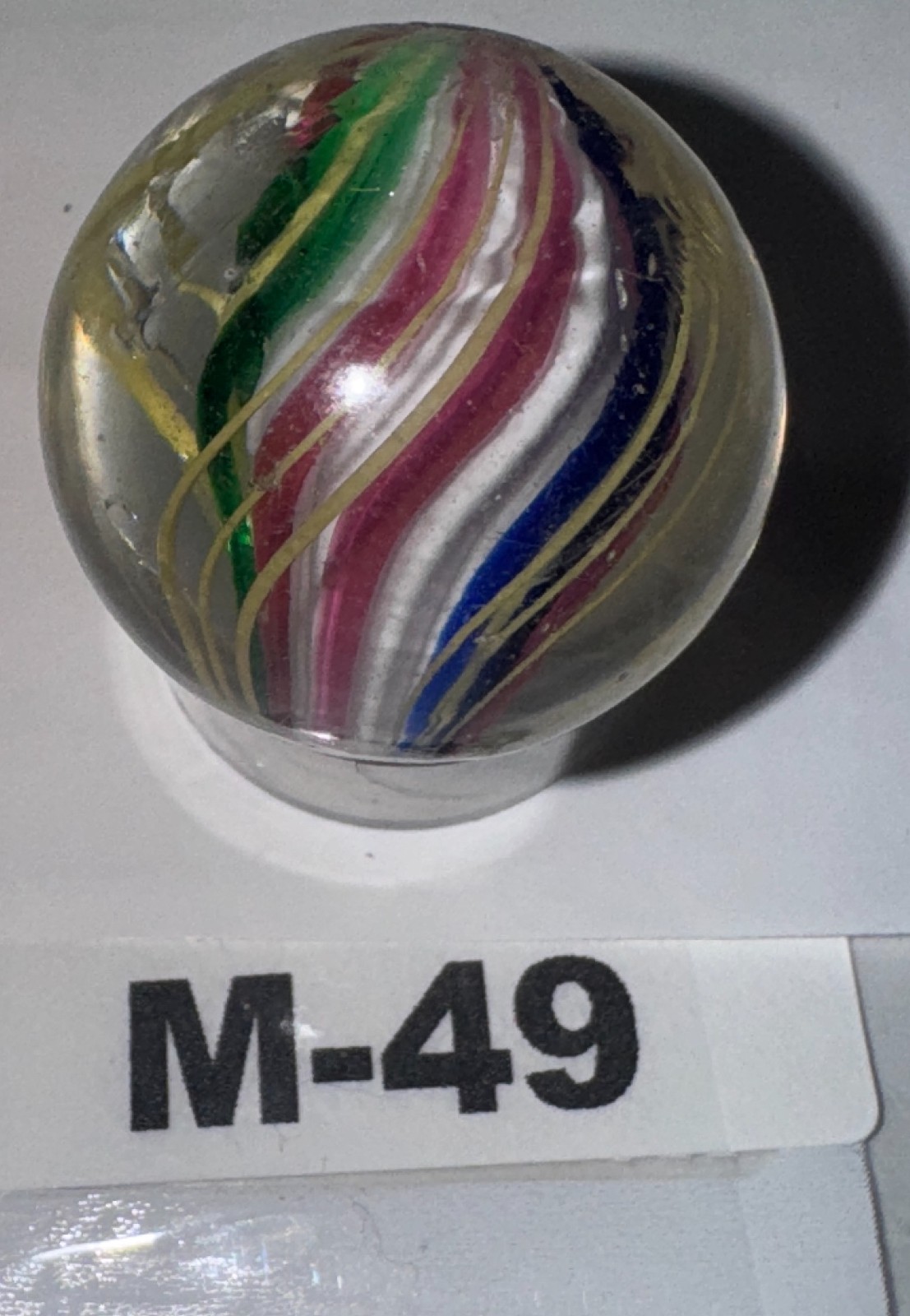 Rare 1″+ Tri-Stage Solid Blue White Green Yellow Core German Marble Swirl M-49