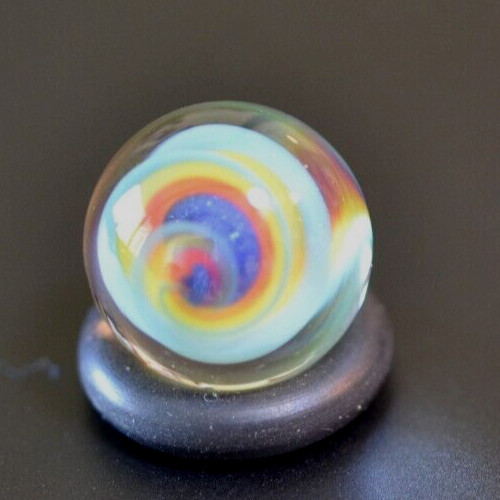 BRYAN TRILLAS GLASS MARBLE/.578″-BLACKLIGHT RAINBOW CORKSCREW-TURQ.,RED,VIOLET +