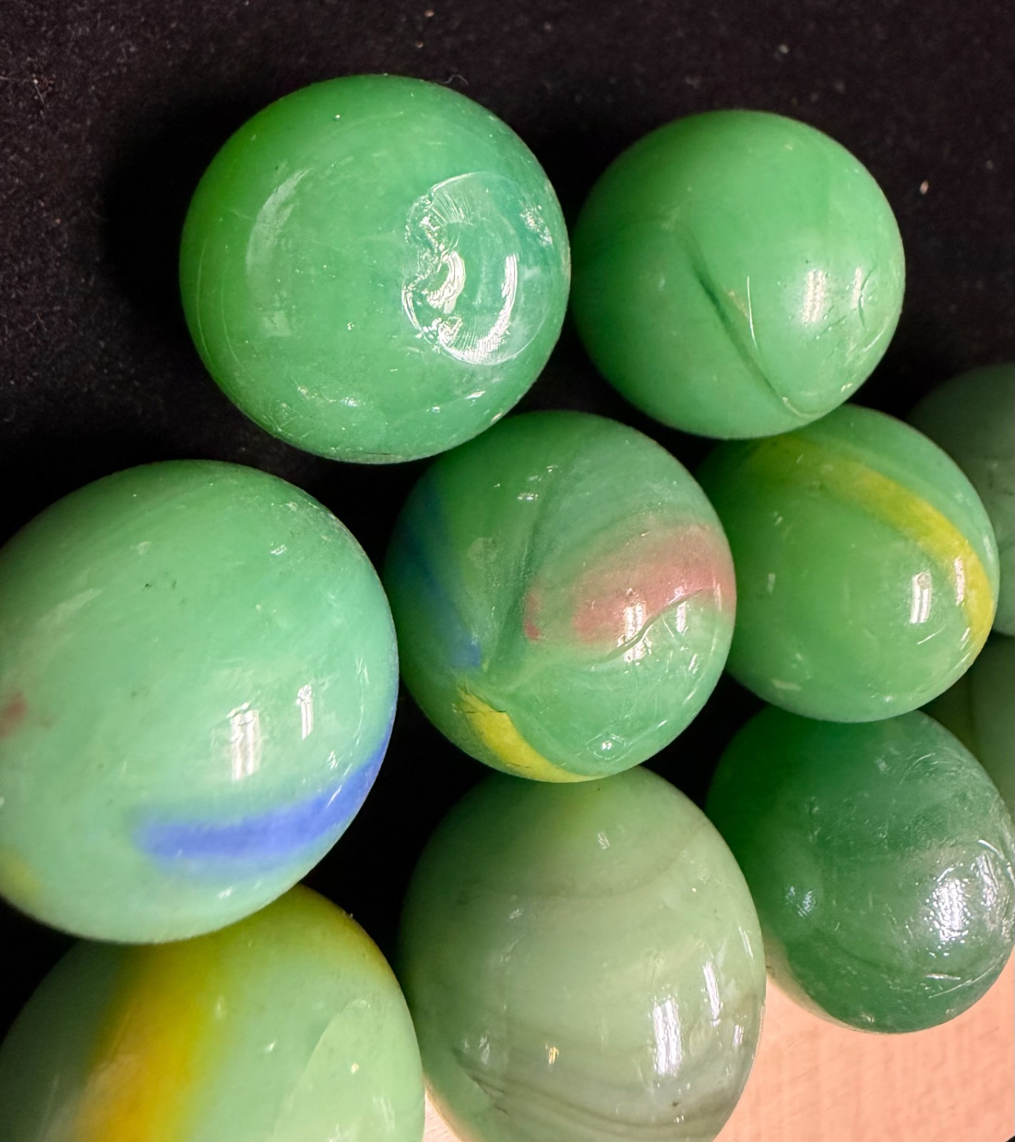 Vintage Glass Marbles Green, 24mm, 1 inch Approximately, Set of 10