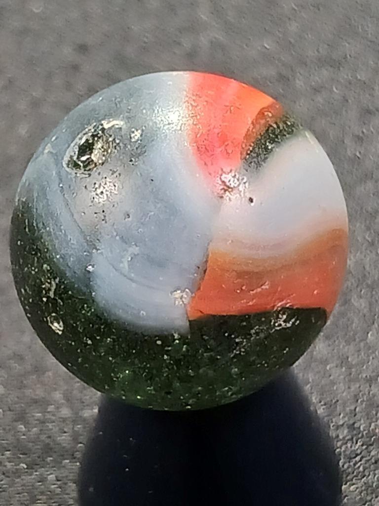 Peltier .57″ Red White Blue Transparent Green Good Cond. Serious Marble A295
