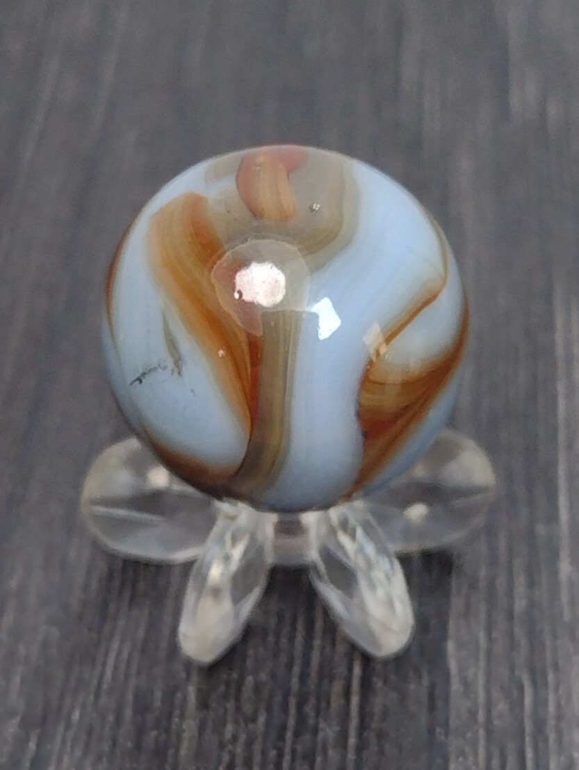 Tri-Color Light Blue & Dark Red Swirl Blend / Vintage Marbles .61″ NM Glass Toy