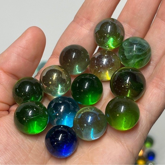 180+ Vintage Glass Marbles Clear Green Blue Mixed Lot Yellow Orange Red Pink