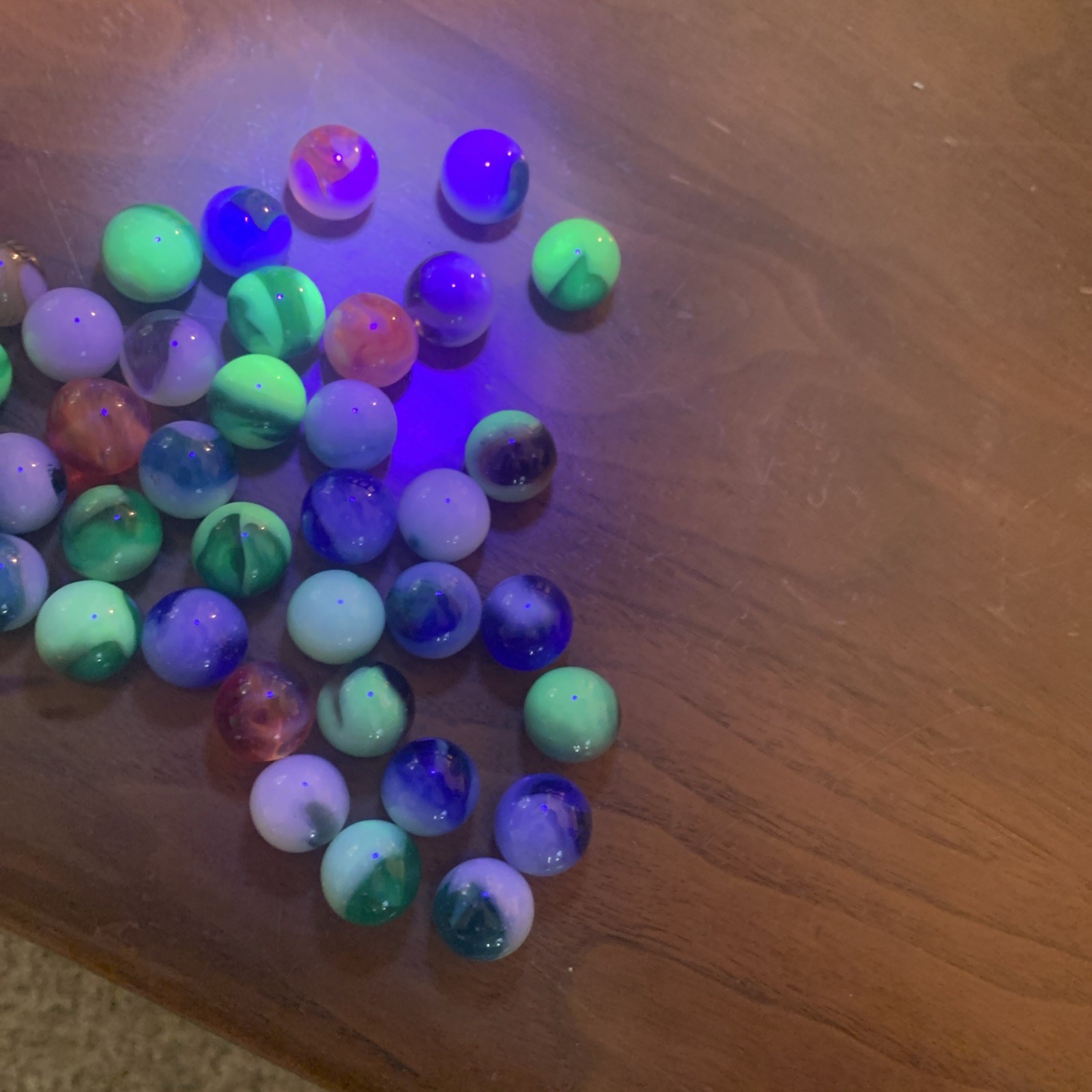 Lot Of 50 Vintage Marbles Jar Some Are Uv Glow Uranium Shooters Various Sizes