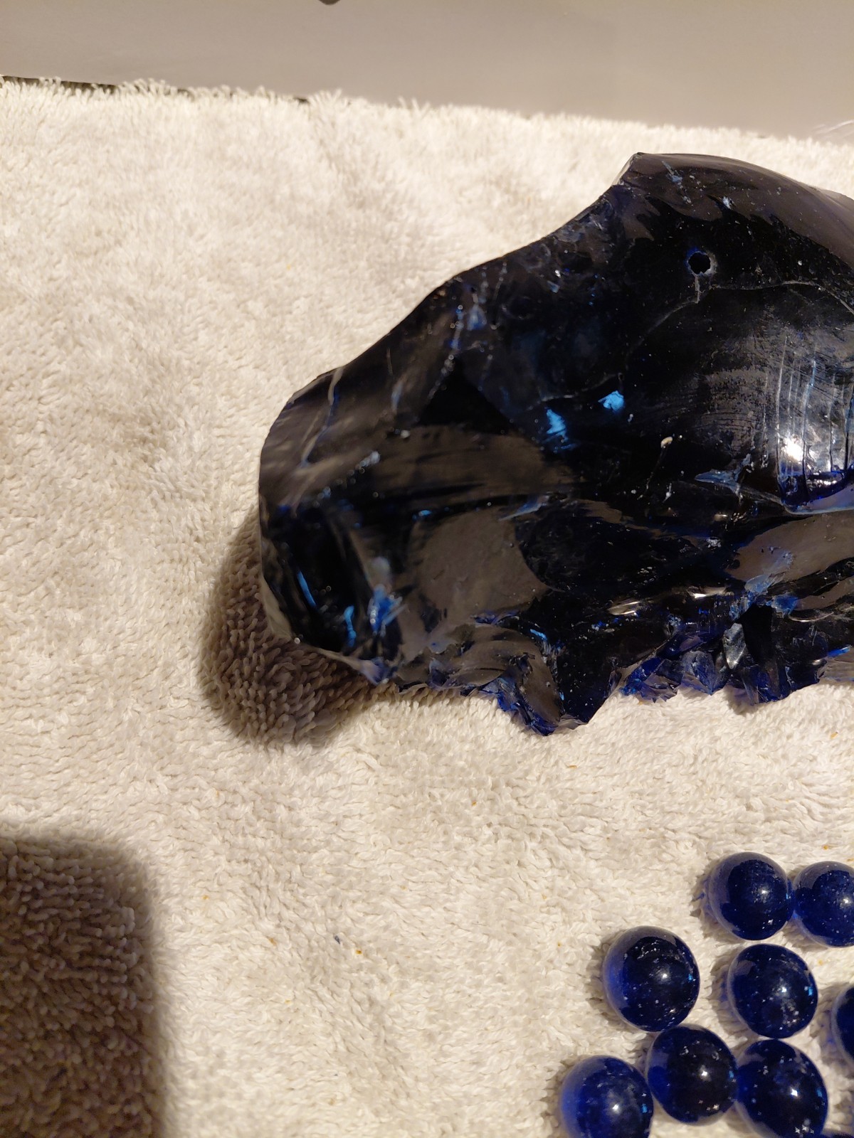 5.5″x3.25″ piece of cullet from Cobal Blue marble runs, With Marbles Includ