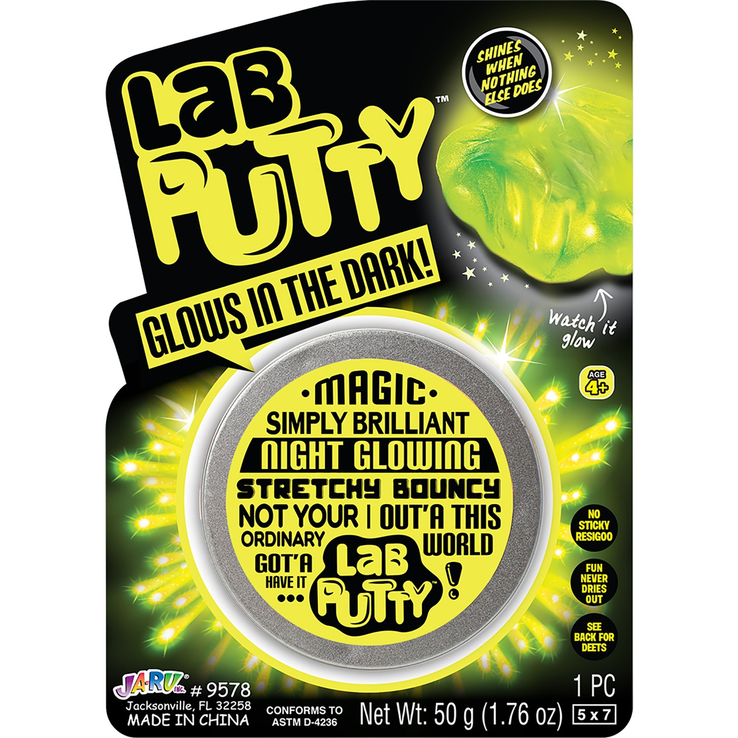 Lab Putty 9578 Polymer Glow In The Dark Sculpting Glass Toy 1.76 oz.