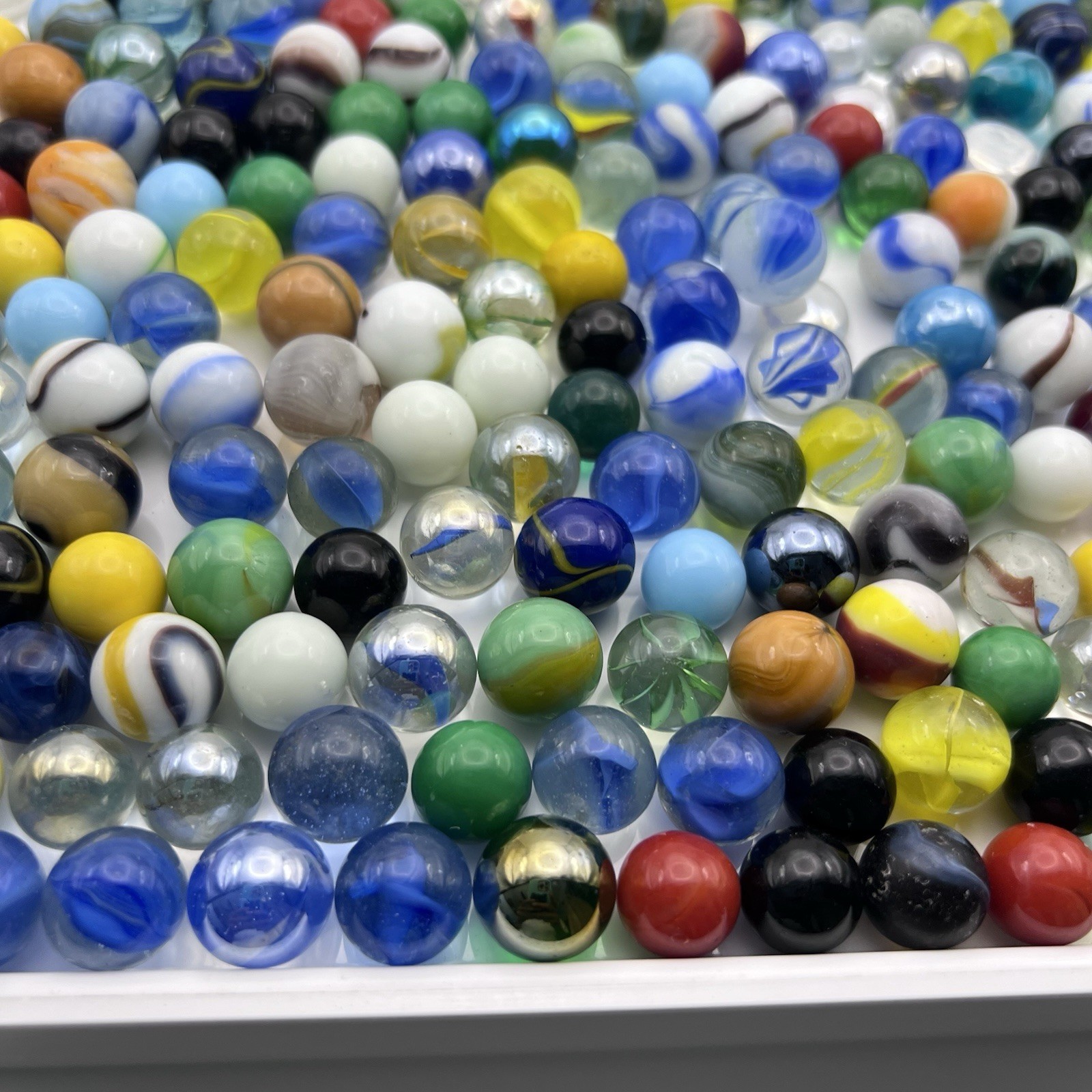 300+ Vintage & Machine Glass Marbles, Unsorted, UV Reactive, Steel Shooter