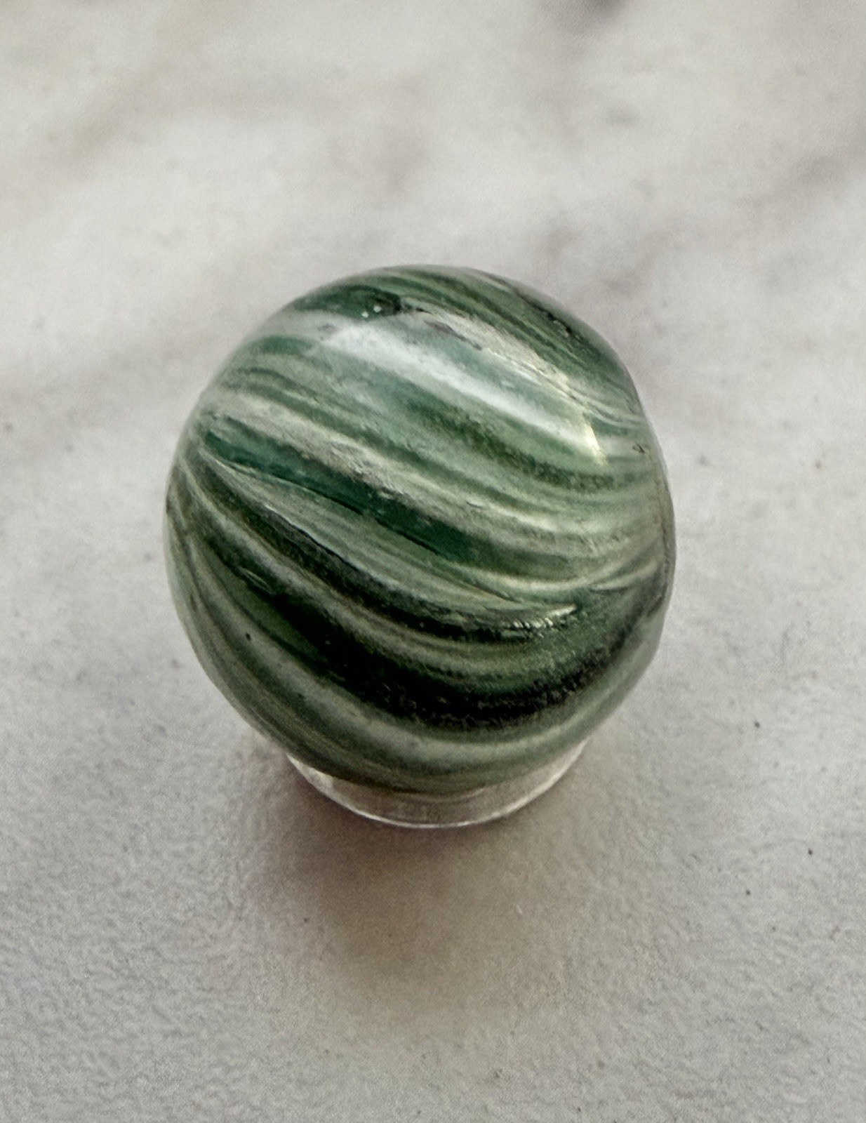 Antique German Handmade Onionskin Glass Marble Green Swirl 5/8” Ground Pontil