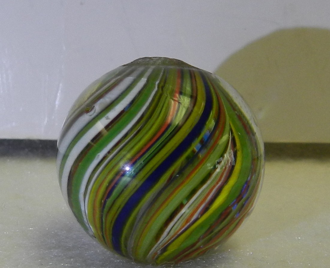 #19839m Colorful Vintage German Handmade Joseph’s Coat Shooter Marble .88 Inches