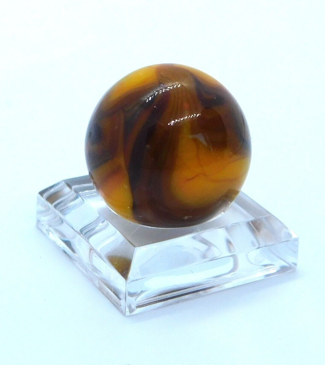 Glass Marble Orange Brown Black Slag Swirl with Veins 18mm (0.7″) Mint.