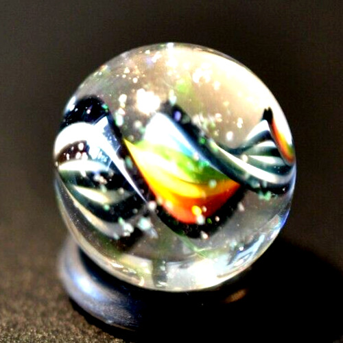 BRIAN TRILLAS GLASS MARBLE/.725″CRUSHED OPAL, GREEN BLACKLIGHT RAINBOW CORKSCREW