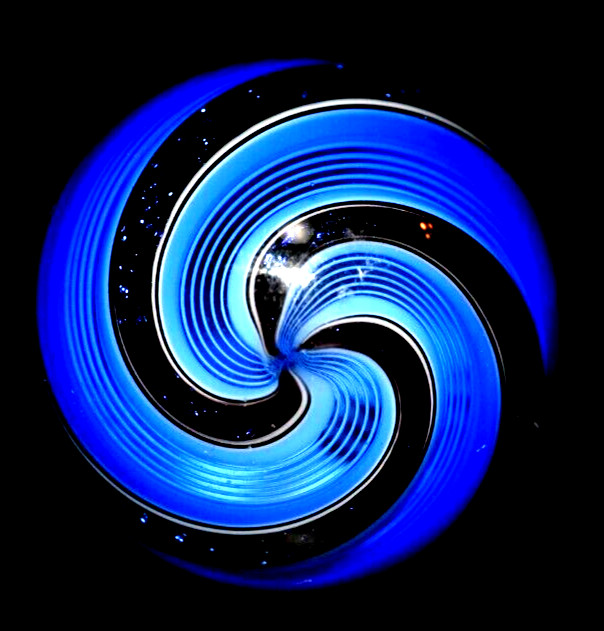 HOT HOUSE GLASS MARBLE/1.190″ROYAL BLUE DICHROIC JOSEPH’S COAT-VIOLET DICHROIC