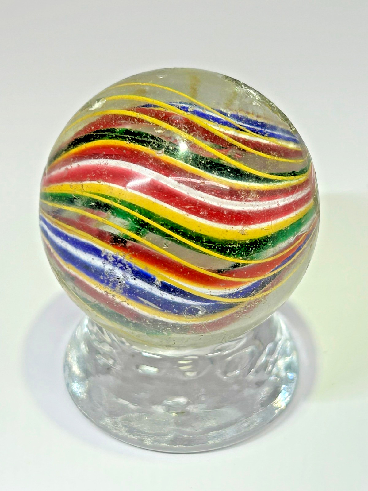 Antique German Handmade Divided Core Jelly Ribbon Marble 1-45/64″ NM+ E3.22