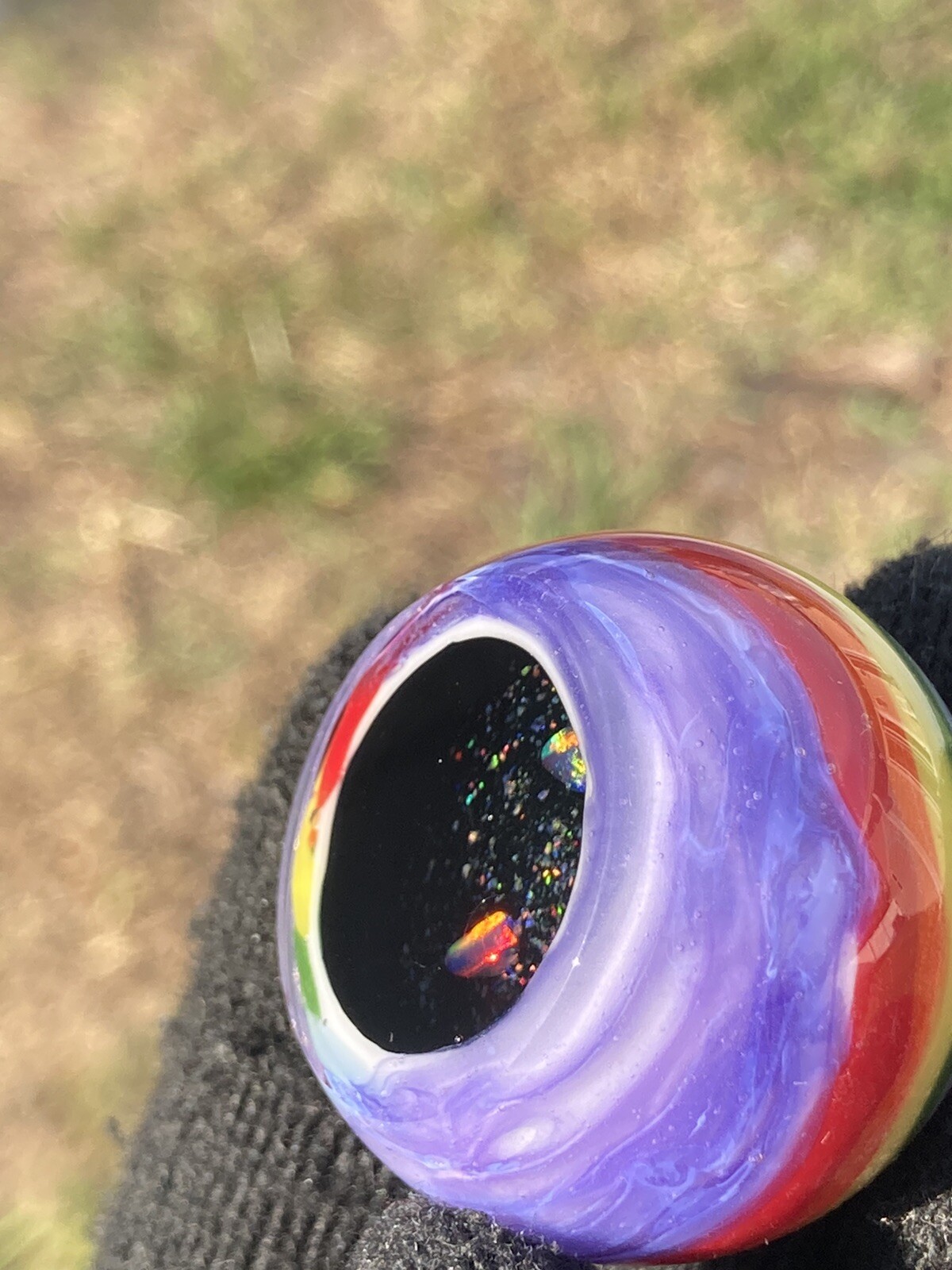 Glass Boro Marble 38mm Rainbow Deep Space Opal Stone HandMade Art ￼Sculpture