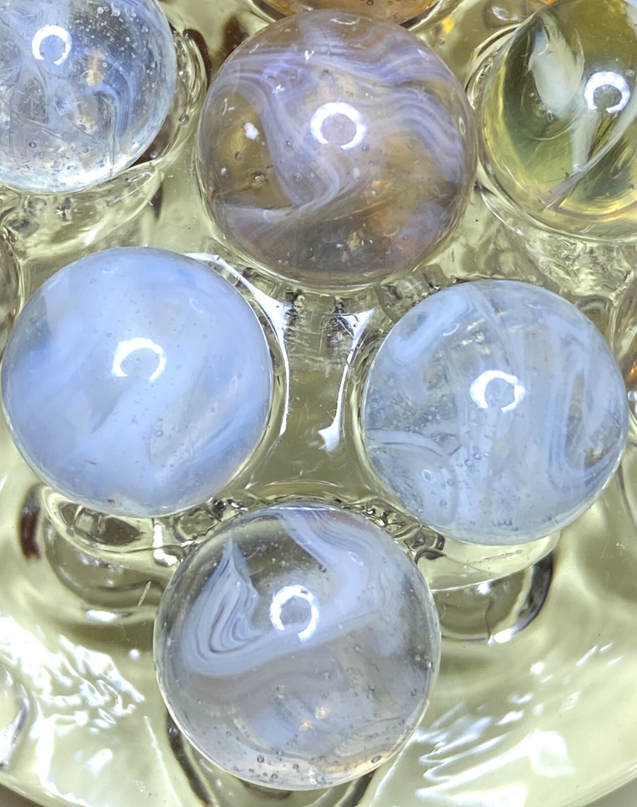 HTF LOT 9 VINTAGE WV/HEATON/CAIRO/AGATE MARBLES RARE MIBS NM+/- ~VARI” 4B/12